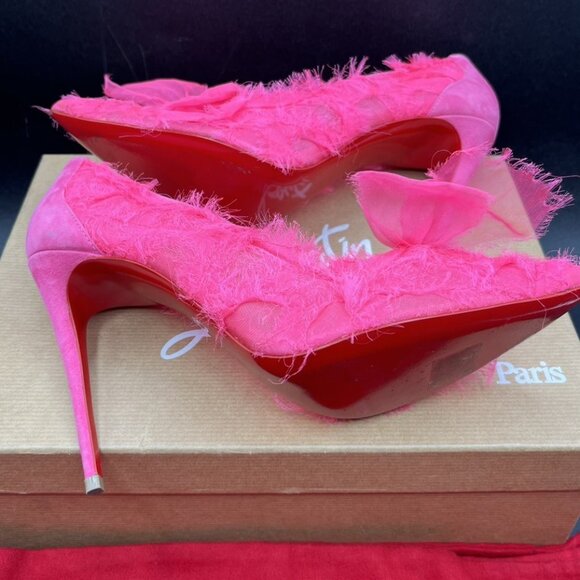 CHRISTIAN LOUBOUTIN TOUFROU FLORAL EMBROIDED VELVET HEELS PINK - Picture 7 of 7